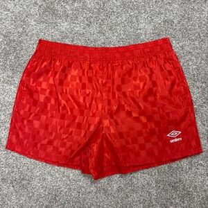 NEW Umbro Soccer Shorts Size Large Red Checkerboard Retro Athletic 3" Inseam